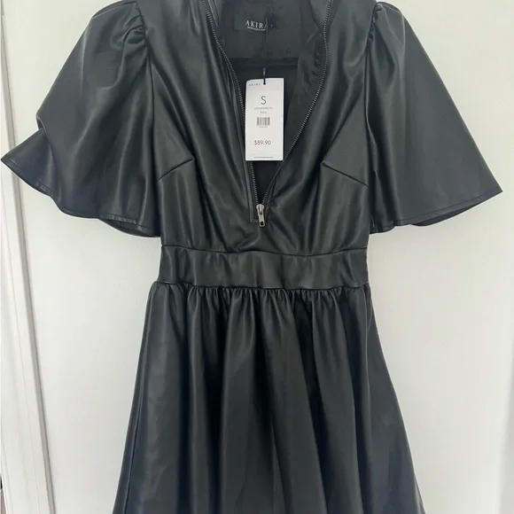 akira leather dress BACK TO BUSINESS FAUX LEATHER DETAIL PLEATED BLAZER DRESS – AKIRA main image 0